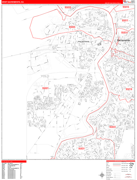 West Sacramento Zip Code Wall Map